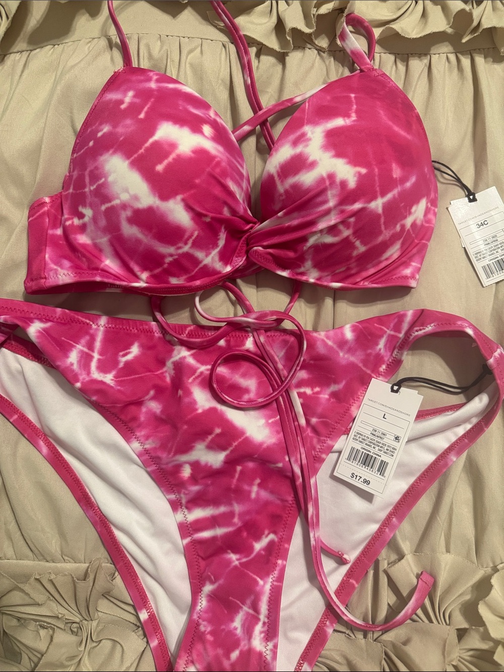 Shade & Shore Pink Tie-Dye Bikini Set